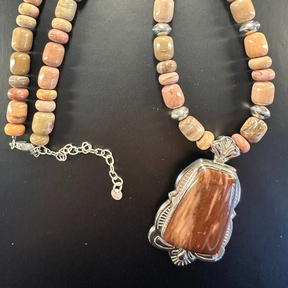 🤎 18” Sterling Silver & Picture Jasper Necklace – Artisan Gemstone Pendant - Picture 2 of 4